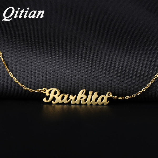 Qitian Name Necklace Gold Color Stainless Steel Personalized Custom Necklaces For Gift Nameplate Pendant Choker Not Change Color