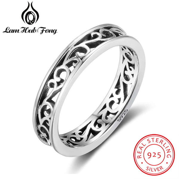 Real Pure 925 Sterling Silver Vintage Style Flower Vine Design Rings For Women Gift Classic Ring Fine Jewelry (Lam Hub Fong)