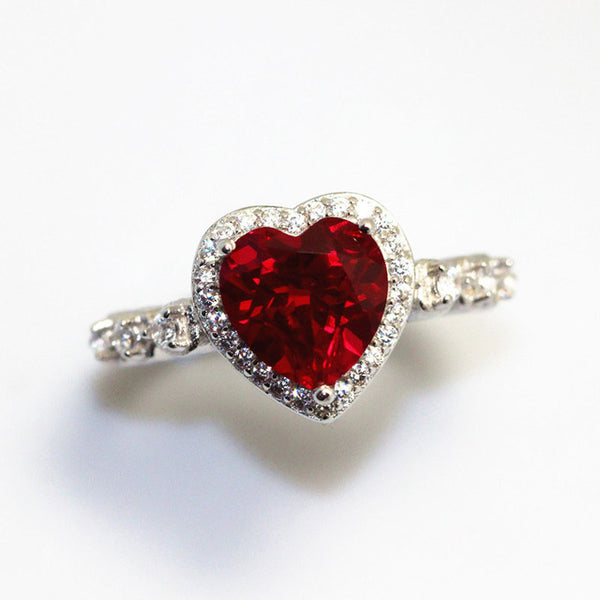 Red Ruby Heart Shape Gemstone Sterling 925 Silver Wedding Rings For Women Bridal Fine Jewelry Engagement Bague Accessories