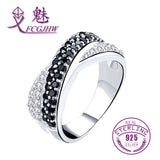 Rings For Women 100% Sterling Silver 925 Fine Jewelry Black Cubic Zircon Stackable Twisted Finger For Wedding Engagement Party