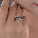 Rings For Women 100% Sterling Silver 925 Fine Jewelry Black Cubic Zircon Stackable Twisted Finger For Wedding Engagement Party