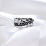 Rings For Women 100% Sterling Silver 925 Fine Jewelry Black Cubic Zircon Stackable Twisted Finger For Wedding Engagement Party