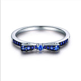 Rings For Women 100% Sterling Silver 925 Fine Jewelry Blue Spinel Sparkling Bow Knot Stackable Korean Style Cute For Girls