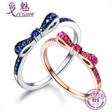 Rings For Women 100% Sterling Silver 925 Fine Jewelry Blue Spinel Sparkling Bow Knot Stackable Korean Style Cute For Girls