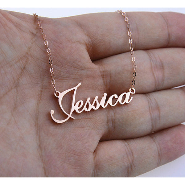 Rose Gold Silver Color Personalized Custom Name Pendant Necklace Customized Cursive Nameplate Necklace Handmade Birthday Gift