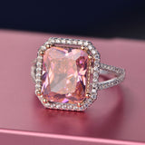 S925 Rings For Women Sterling Silver Pink Big Square Topaz Diamant Fine Jewelry Bridal Wedding Engagement Ring Luxury Bijoux