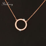 SINLEERY Shiny Paved Tiny Crysral Circle Round Necklaces & Pendants Silver/Rose Gold Color Chain Jewelry For Women XL089 SSB