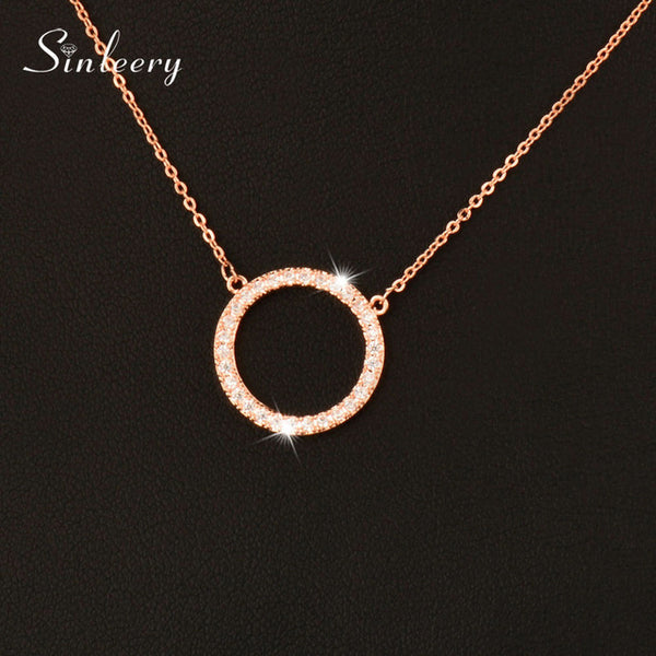 SINLEERY Shiny Paved Tiny Crysral Circle Round Necklaces & Pendants Silver/Rose Gold Color Chain Jewelry For Women XL089 SSB