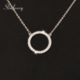 SINLEERY Shiny Paved Tiny Crysral Circle Round Necklaces & Pendants Silver/Rose Gold Color Chain Jewelry For Women XL089 SSB