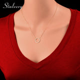 SINLEERY Shiny Paved Tiny Crysral Circle Round Necklaces & Pendants Silver/Rose Gold Color Chain Jewelry For Women XL089 SSB
