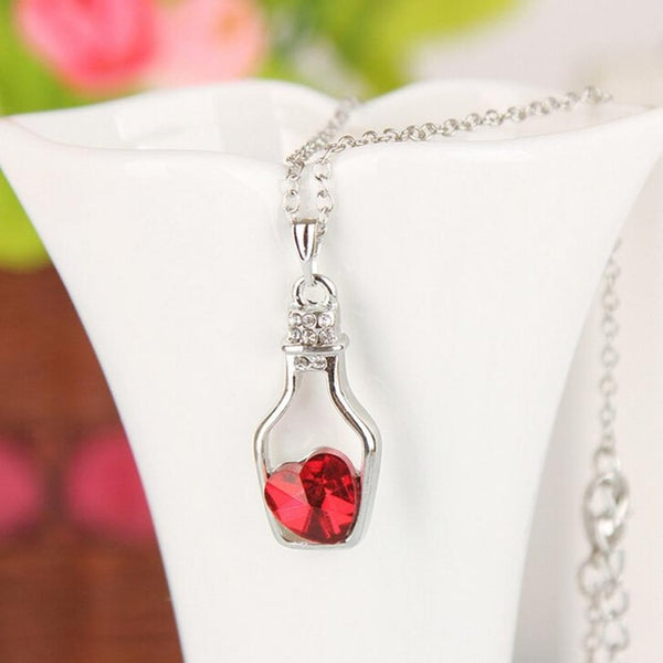 SUSENSTONE Fashion Love Drift Bottles Pendant Necklace Heart Crystal Pendant Necklace for women Vintage Jewelry Collares Mujer#1