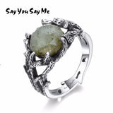 Say You Say Me 925 Sterling Silver Natural Stone Rings Wedding Engagement Jewelry Plants Ring Silver 2018 Fashion Jewelry Gifts