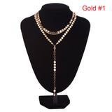 Sexy Multilayer Sequins Rhinestone Tassel Pendants Chain Necklace Choker Collar Women Jewelry #235641