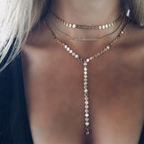 Sexy Multilayer Sequins Rhinestone Tassel Pendants Chain Necklace Choker Collar Women Jewelry #235641