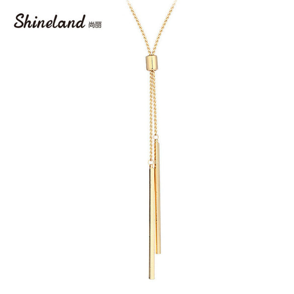 Shineland Women Accessories Hot Fashion Gold-color Metal Chain Collier Long Strip Pendants Gifts Lady Charm Necklaces Jewelry