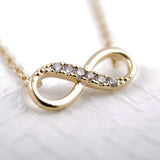 Shuangshuo Tiny Infinity Crystal Pendant Necklaces for Women Choker Lucky Number Eight Geometric Silver Long Chain Necklace