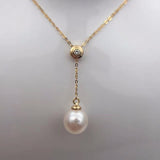 Sinya 18k Au750 gold necklace inlay 0.023ct real Diamond with 9mm natural pearls Y style necklace for women girls fine jewelry