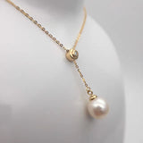 Sinya 18k Au750 gold necklace inlay 0.023ct real Diamond with 9mm natural pearls Y style necklace for women girls fine jewelry