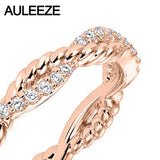 Solid 14K 585 Rose Gold Ring For Women Lady Elegant Engagement Ring Pave Natural Real Diamond Ring Twist Wedding Band