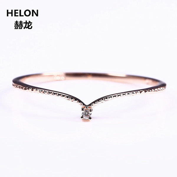 Solid 14k Rose Gold Natural Diamond Engagement Ring Women Wedding Band V Shape Fine Fine Jewelry Thin Cute Romantic