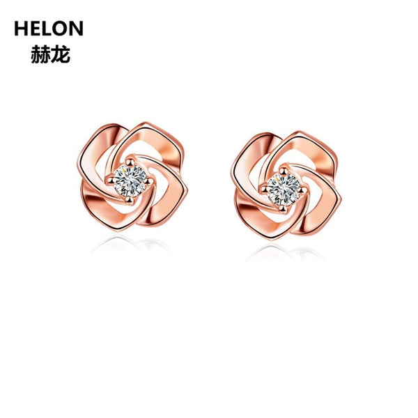 Solid 14k Rose Gold SI/H Full Cut Natural Diamonds Earrings for Women Stud Earrings Engagement Wedding Party Fine Jewelry