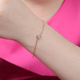 Solid 18K Rose Gold Diamond Bracelet 0.03ct Natural Diamond Heart Charm 18cm Wedding Engagement Party Jewelry