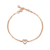 Solid 18K Rose Gold Diamond Bracelet 0.03ct Natural Diamond Heart Charm 18cm Wedding Engagement Party Jewelry