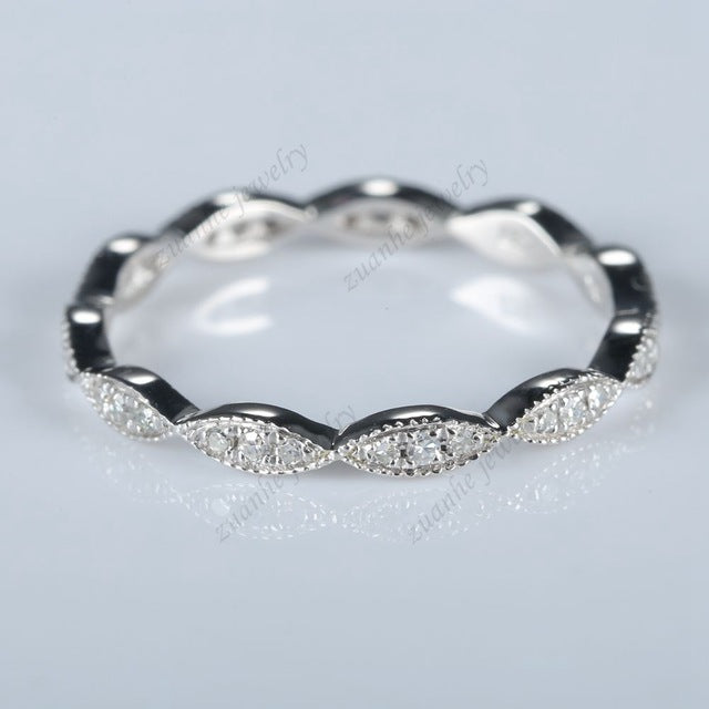 Sterling Silver 925 1/10ct Anniversary Band Milgrain Women Diamonds Ring Size 5