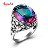 Szjinao Sale Charm Punk Heart Solid 925 Sterling Silver Jewelry Mystic Rainbow Topaz Ring For Women Valentine Day Gifts Party