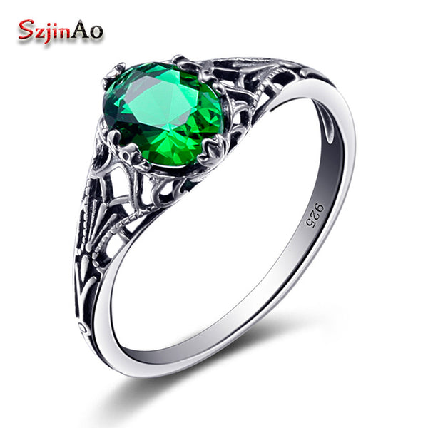 Szjinao factory Bulgaria Jewelry Emerald Vintage Charms 925 Sterling Silver Emarald Ring for Women Wedding Favors and Gifts