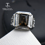 TBJ, 2017 new men's ring with natural smoky quartz in 925 sterling silver gemstone jewelry ,best gift for mens' boyfriend style