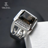 TBJ, 2017 new men's ring with natural smoky quartz in 925 sterling silver gemstone jewelry ,best gift for mens' boyfriend style