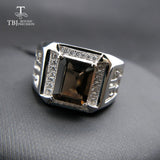 TBJ, 2017 new men's ring with natural smoky quartz in 925 sterling silver gemstone jewelry ,best gift for mens' boyfriend style