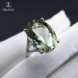 TBJ,Big 13ct green amethyst Ring, oval cut13*18 gemstone ring in 925 sterling silver gemstone jewelry for girls with gift box