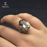 TBJ,Big 13ct green amethyst Ring, oval cut13*18 gemstone ring in 925 sterling silver gemstone jewelry for girls with gift box