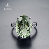 TBJ,Big 13ct green amethyst Ring, oval cut13*18 gemstone ring in 925 sterling silver gemstone jewelry for girls with gift box