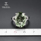 TBJ,Big 13ct green amethyst Ring, oval cut13*18 gemstone ring in 925 sterling silver gemstone jewelry for girls with gift box