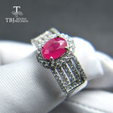 TBJ,Luxury decent trendy ring with natural precious ruby gemstone ring in 925 sterling silver for women as gift with jewelry box