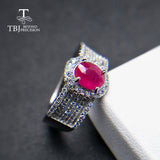 TBJ,Luxury decent trendy ring with natural precious ruby gemstone ring in 925 sterling silver for women as gift with jewelry box