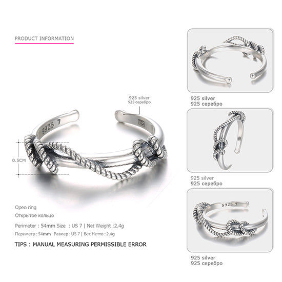 Tardoo Top Quality 925 Sterling Silver Cuff Rings for Women Simple Style Distortion Opening Rings Brand Fine Jewelry
