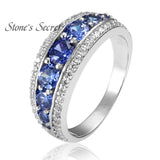 Top Quality Elegant 925 Sterling Silver Engagement Rings AAA Tanzanite CZ Sapphire Stones Rings for Woman Fine Jewelry SR002