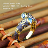 Topaz Enamel Ring 100% 925 Sterling Silver Ring For Women Carving Flower Diamond Fine Jewelry Luxury Natural Wedding SR16