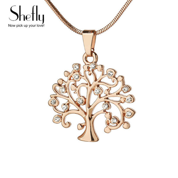 Tree Of Life Pendant Necklace Women Jewelry Fashion 2017 Crystal Silver Rose Gold Color Statement Necklaces & Pendants XL-0136