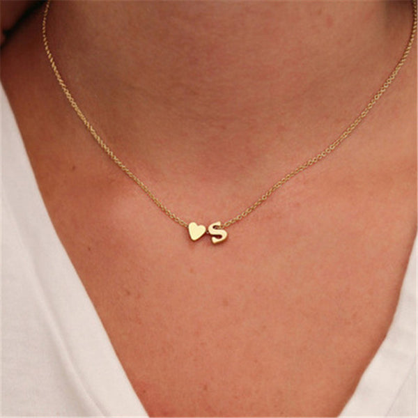 Trendy Cute Tiny Dainty Heart Initial Necklace Woman Girls Name Letter Choker Necklace Jewelry