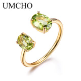 UMCHO 10.7ct Natural Peridot Ring Gemstone Solid 925 Sterling Silver Engagement Rings For Women Fine Jewelry