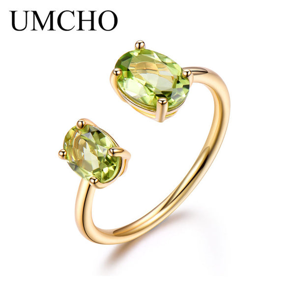 UMCHO 10.7ct Natural Peridot Ring Gemstone Solid 925 Sterling Silver Engagement Rings For Women Fine Jewelry