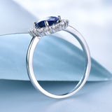 UMCHO Luxury Blue Sapphire 6*8mm Princess Diana Rings Genuine 925 Sterling Silver Engagement Rings For Women Wedding Jewelry