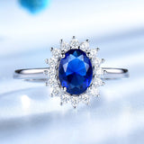 UMCHO Luxury Blue Sapphire 6*8mm Princess Diana Rings Genuine 925 Sterling Silver Engagement Rings For Women Wedding Jewelry