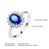 UMCHO Luxury Blue Sapphire 6*8mm Princess Diana Rings Genuine 925 Sterling Silver Engagement Rings For Women Wedding Jewelry