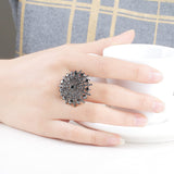 UMCHO Natural Gemstone Black Spinel Ring Solid 925 Sterling Silver Female Cluster  Rings For Women Round  Fine Jewelry Gift